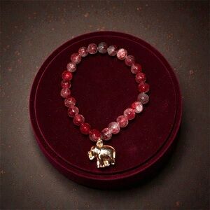 Red Glass Beaded Bracelet with Elephant Pendant